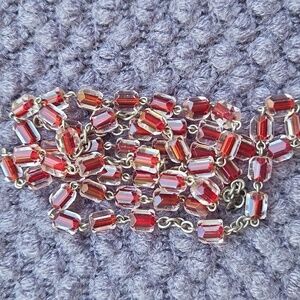 Elegant Rosary Red Cylinder Faceted Glass Bead Necklace